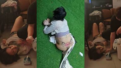 酒吧小姐姐醉倒户外露逼 翘臀纹身晃眼 现金裹身太骚浪 画面淫靡直击下体！